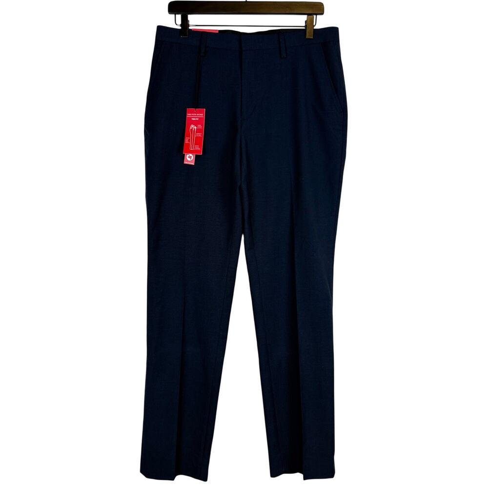 NWT Saks Fifth Avenue Trim Fit Dress Pants Blue Black Mens - 32x32 32W 32L